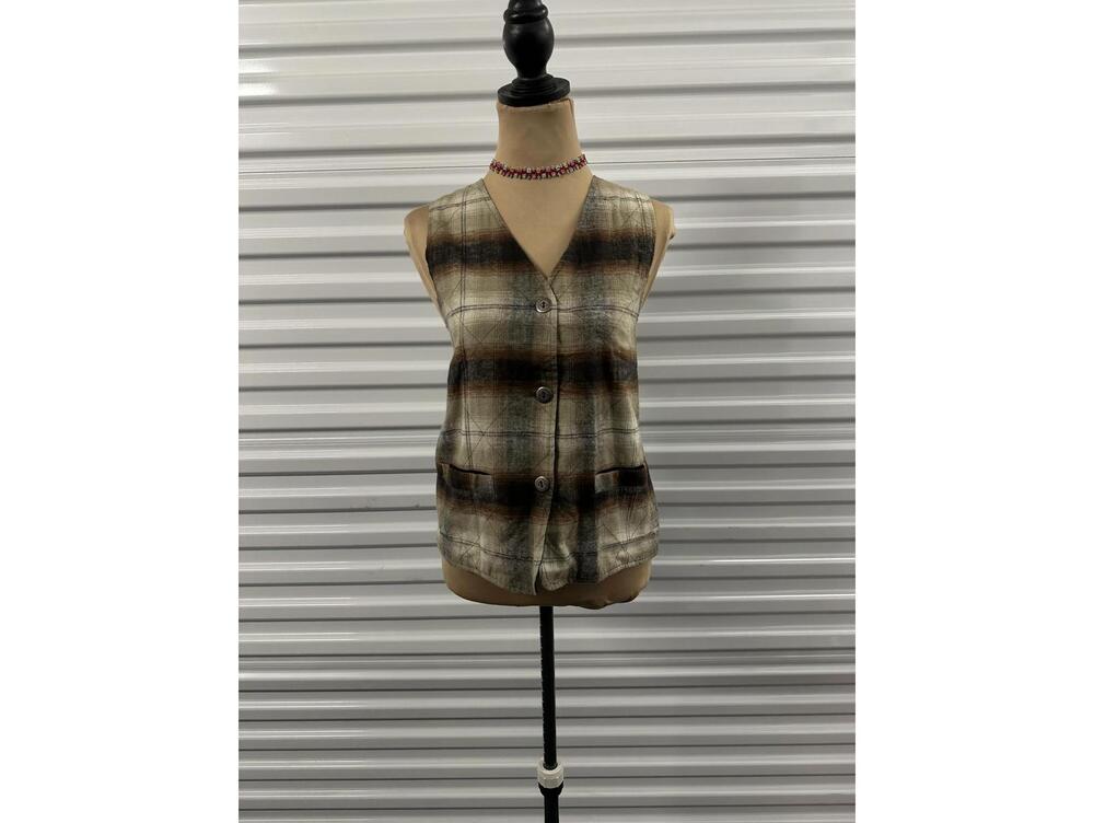 Vintage Plaid Vest – Brown/Beige – Women's Size large